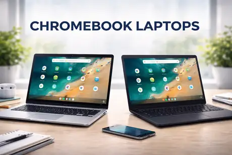 Chromebook laptop open to a browser on a student desk