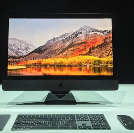 Space gray iMac Pro all in one computer with matching keyboard and mouse