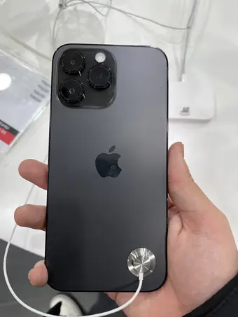 Apple iPhone 14 Pro Max standing upright showing its large display