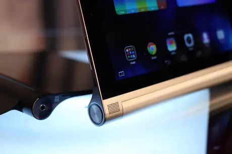 Lenovo Yoga Tab kickstand hinge with app icons on its display