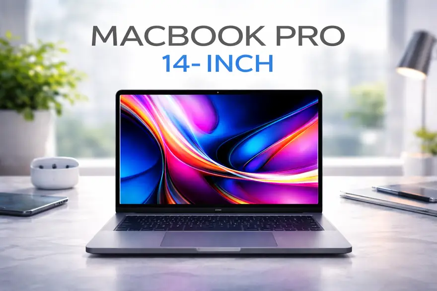 MacBook Pro 14 open beside a boarding pass and coffee at an airport gate