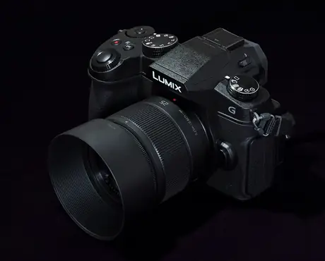 Panasonic Lumix hybrid mirrorless camera on a dark backdrop