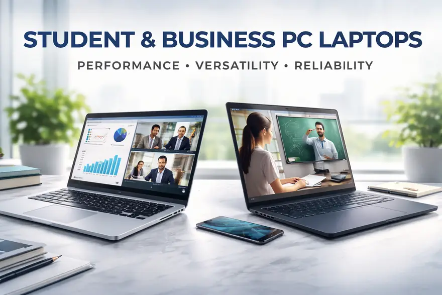 Slim business laptop open to a document beside coffee and a campus notebook