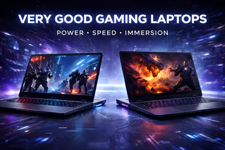 Midrange gaming laptop running a fast paced game scene